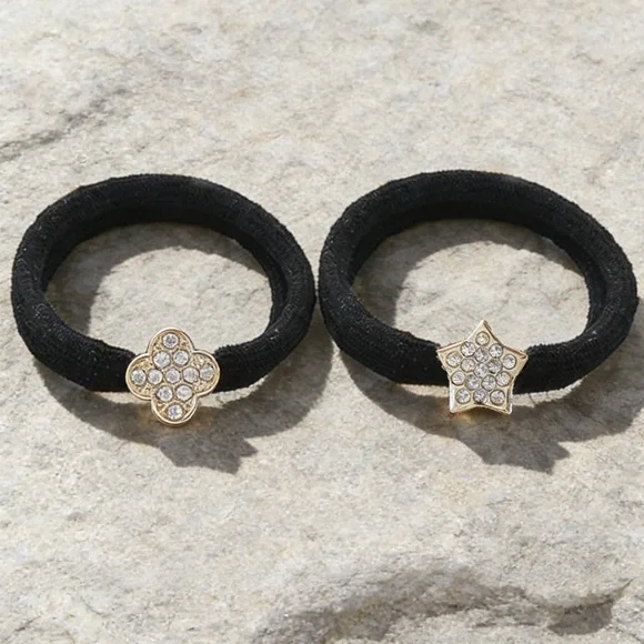 Zenana Outfitters Black Hair Tie with Gold Star Accent - Picture 4 of 4